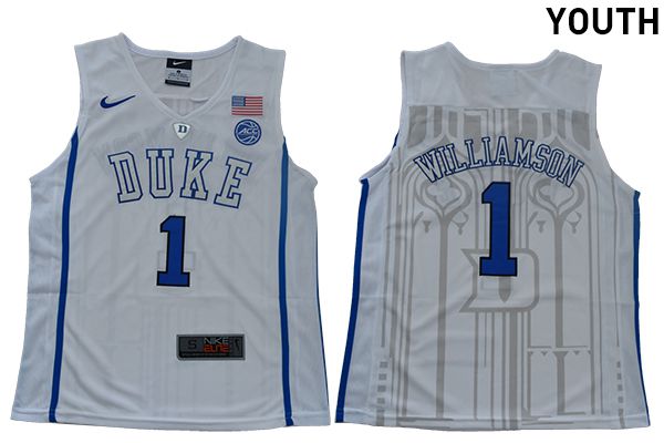 Youth Duke Blue Devils #1 Williamson White Nike NBA NCAA Jerseys